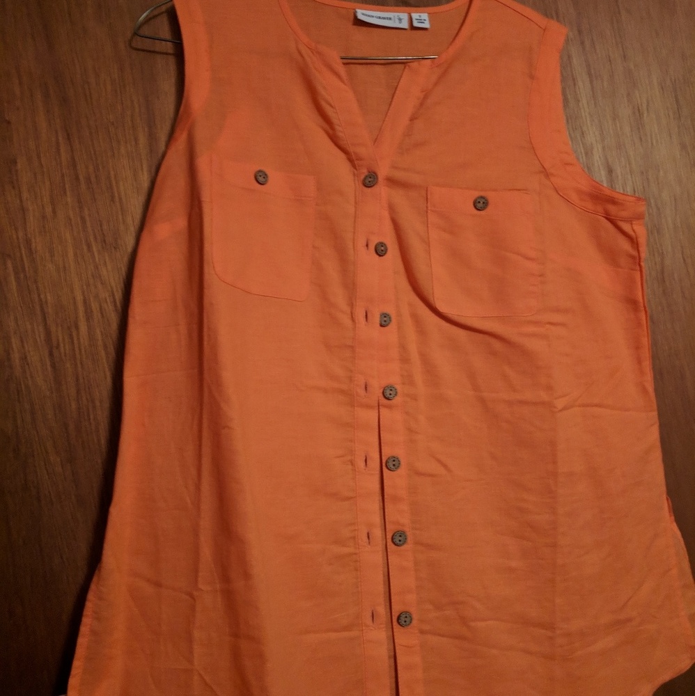 Orange sleeveless blouse